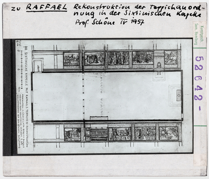 Vorschaubild Raffael:  Teppiche, Anordnung in der Sixtinischen Kapelle, Rekonstruktion nach Wolfgang Schöne 1957 